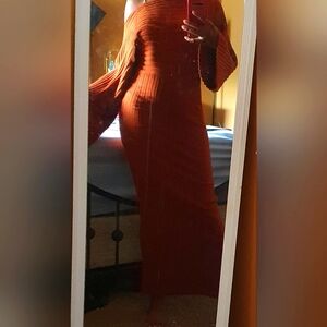 Fashion NOVA Elegant Off-Shoulder Rust Dress